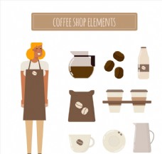 咖啡杯创意女子和8款咖啡店元素