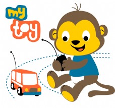 儿童小猴子玩遥控车可爱卡通图