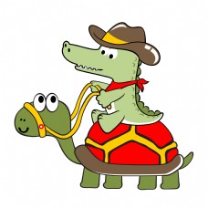 鳄鱼骑乌龟可爱卡通动漫装饰图