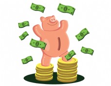 矢量塞满钱币的小猪存钱罐