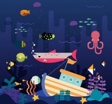 海底世界动物插画ai矢量素材下载