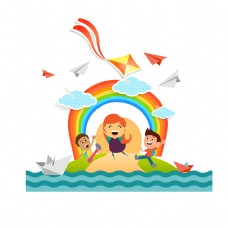 儿童节儿童在海岛玩耍体验水上风情场景下载
