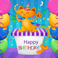 卡通过生日的小猫咪插画