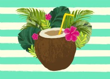 手绘美味的椰子汁插画