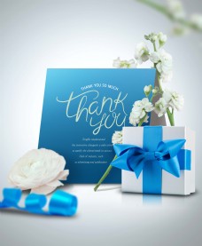 广告设计模板高端蓝色蝴蝶结礼物感恩节海报素材