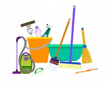 家庭用品家庭打扫卫生清洁用品矢量图