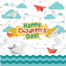 六一快乐卡通儿童节快乐纸飞机元素设计