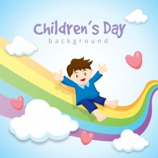 卡通儿童节彩虹男孩云朵元素设计