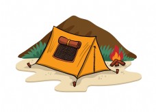 野外露营的帐篷与篝火png元素