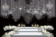 黑白高级灰水晶透明纯净花艺婚礼舞台仪式区