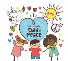 彩绘国际和平日牵手儿童矢量素材