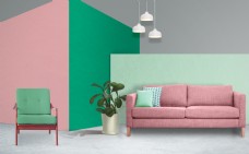 时尚居家粉绿色时尚家居装饰宜家风客厅沙发装修