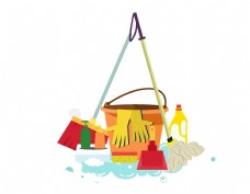 家庭用品家庭打扫卫生清洁用品矢量图