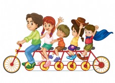卡通家庭儿童多人单车元素