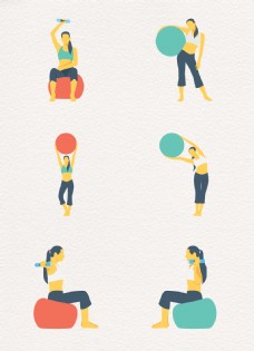 瑜伽女性矢量瑜伽球和女性图标元素