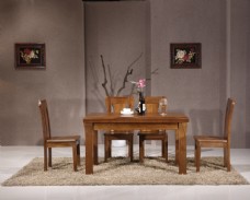 家具广告胡桃木餐桌椅组合