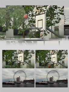 社区篮球架篮球框进球城市摩天轮视频