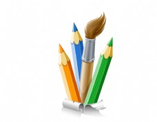 彩笔矢量手绘画画彩色铅笔