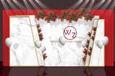 简约红白色婚礼大理石背景婚礼迎宾区效果图