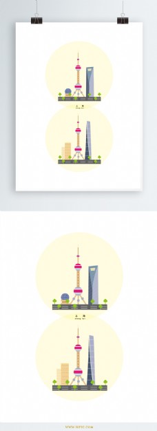 设计素材卡通插画风上海城市建筑矢量素材设计