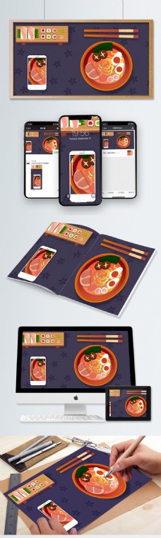 日式美食日式料理拉面寿司美食原创插画
