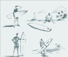 人物素描素描冲浪人物
