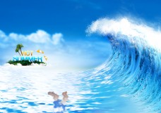夏天夏季碧海蓝天海岛巨浪海报背景素材