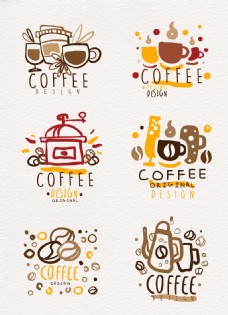 咖啡杯彩绘咖啡标志矢量素材